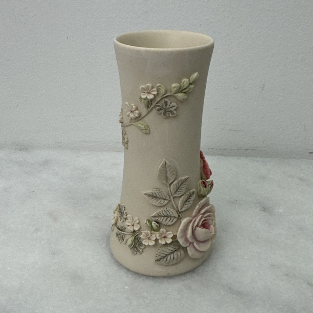 Small Ceramic Vase Decorated With Roses. Handcast Designs Limited. Made In UK